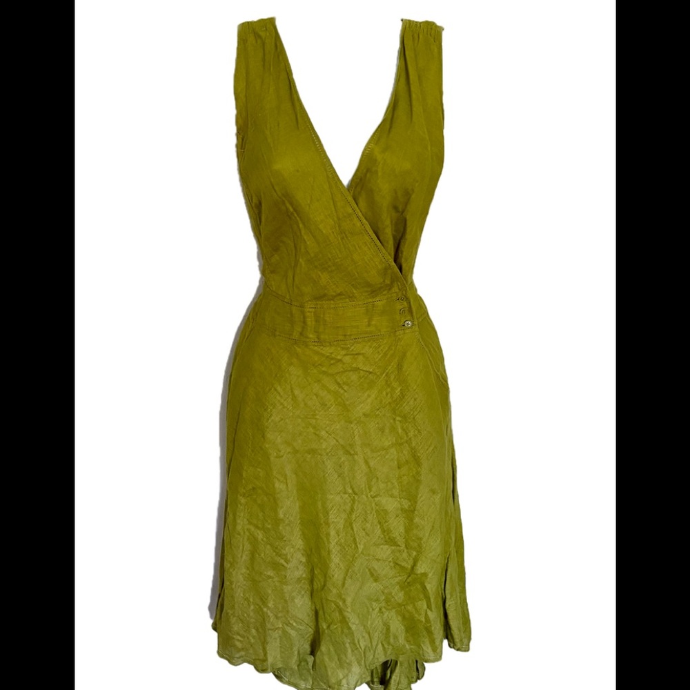 Max Studio Linen Wrap Dress - S celery green linen ,asymmetrical hem ,